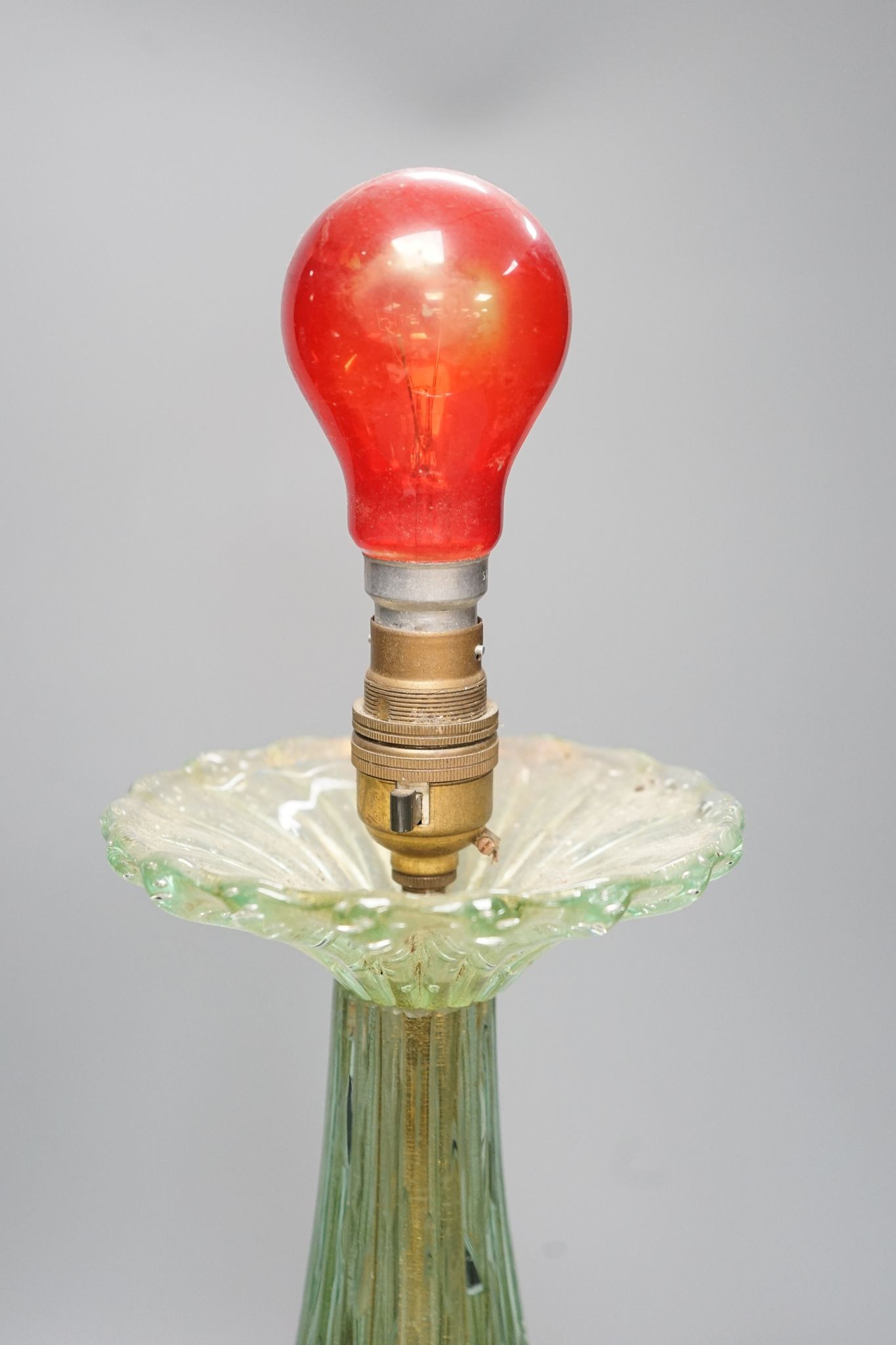 A Victorian green glass and aventurine table lamp, 40cm